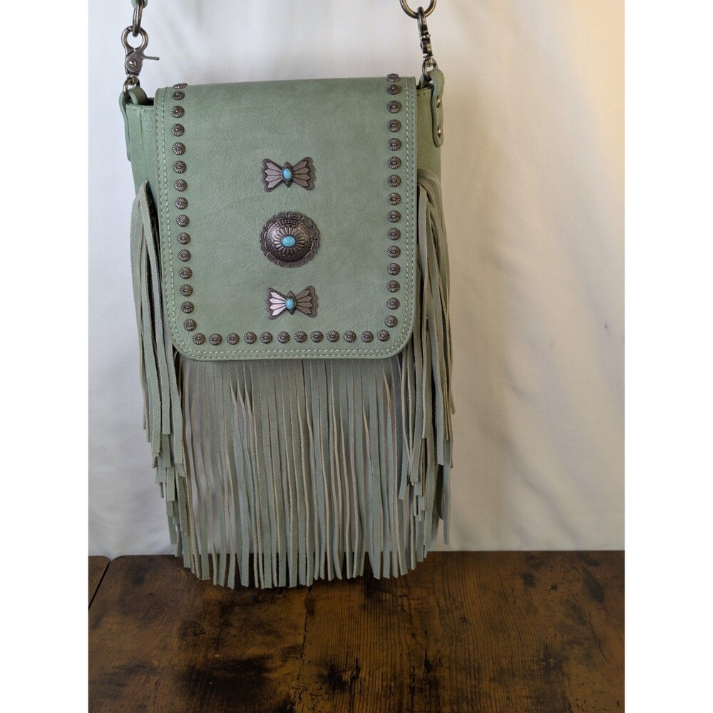 Montana West Mariposa Western Fringe Crossbody Bag Light Green Sage NWOT Boho